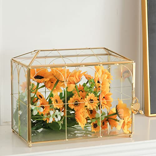 Giadun 10.2'' Arch Glass Card Box with Lock - Gold Wedding & Party Decor