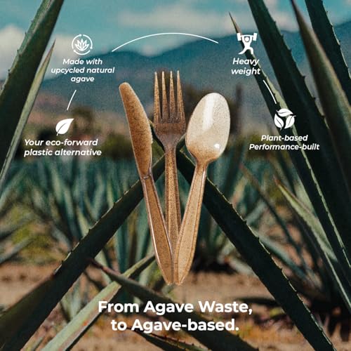600 Pcs Unwrapped Agave Fiber Cutlery Set - Eco-Friendly Bulk Forks, Knives, Spoons