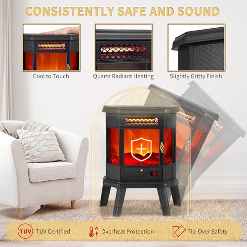 RealSmart Black 22-Inch Electric Fireplace Heater with 3D Flame, Remote & Timer
