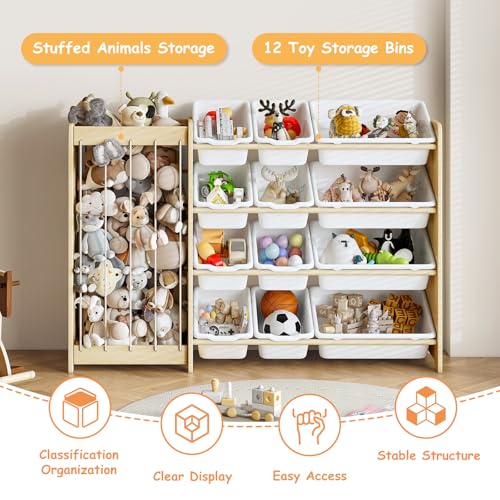 EXPERLAM Kids Toy Storage Organizer 47.2" White 2-in-1 Plush & Toy Rack