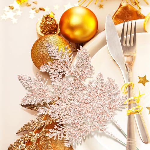 Cindeer Rose Gold Glitter Christmas Tree Picks 100 Pcs, 10.2 Inch Decor