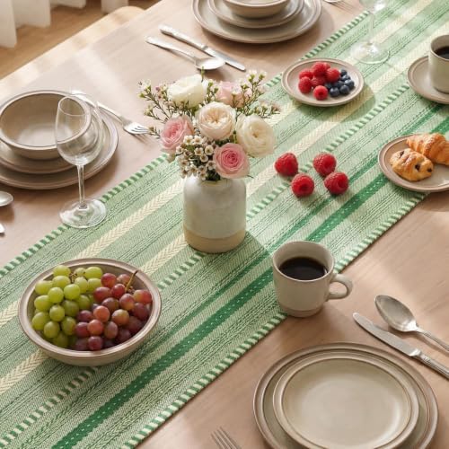 Emerald Farmhouse Stripe Braided Table Runner 12x72in - Artoid Mode