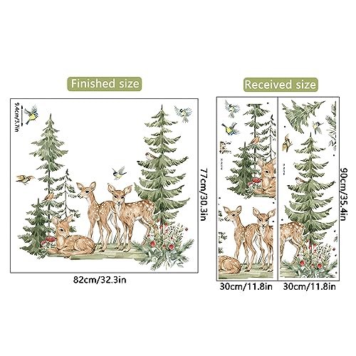 Cute Forest Deer Wall Stickers, sacinora Jungle Animals Wall Decals Removable Vinyl Peel and Stick for Kids Baby Nursery Living Room Bedroom Children's Room Playroom Art Decorations