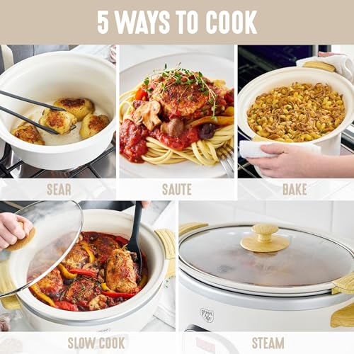 GreenLife 8 Quart Ceramic Nonstick Slow Cooker, Cream - Stovetop & Oven Safe