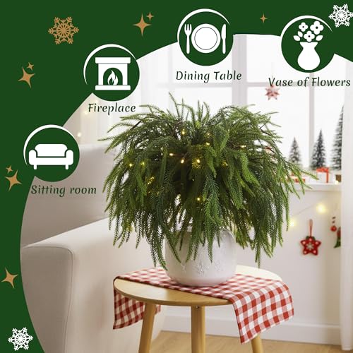 MGupzao 12Pcs 27-Inch Christmas Norfolk Pine Stems with Lights, Green