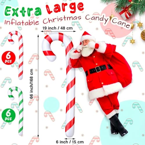 Leyndo 5.5ft Inflatable Christmas Candy Cane Decorations Set of 12, Green & Red