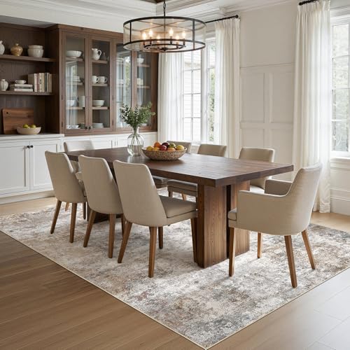 6x9 Brown Grey Washable Abstract Area Rug - Soft Non-Slip Indoor Floor Carpet for Living Room & Bedroom