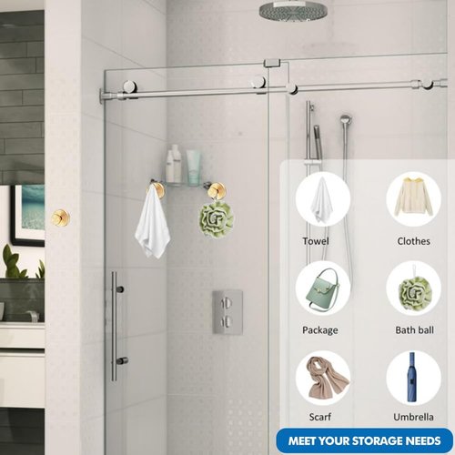 Gold Suction Cup Hooks by [Brand Name] - No-Drill Shower & Wreath Hangers | 2 Pack for Bathrooms & Doors