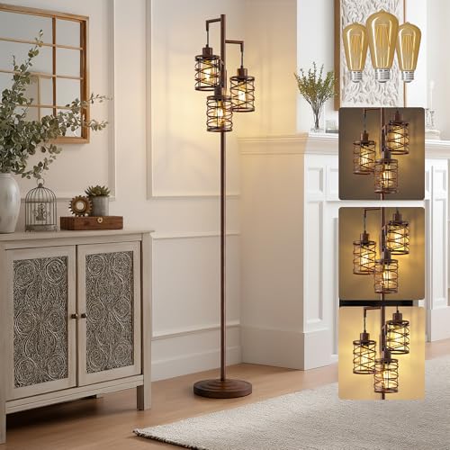 Walnut Brown 70-Inch Farmhouse Dimmable Tree Floor Lamp for Living Room