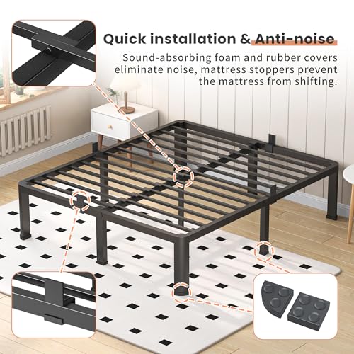 VIPSHOW 14 Inch Queen Heavy Duty Steel Bed Frame - 3500lbs Support, Rounded Corners