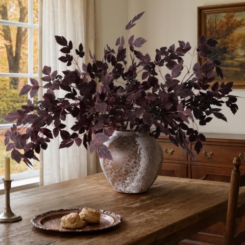 HyeFlora Burgundy Cimicifuga Faux Plant Stems, 28.7 in Artificial Greenery, 4-Pack for Home & Garden Decor