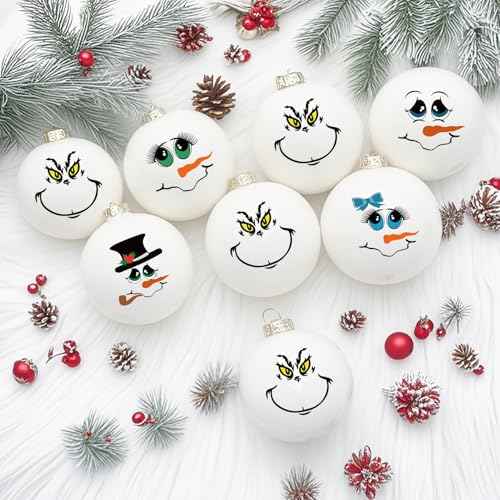 60 Pcs Christmas Face Stickers for Crafts Small 2 inch Vinyl Rub on Transfers UV Snowman Faces Pitcher Decals for Ornaments Glass Drinking Cups Wood Bowl Decorations Balls Party Supplies (snow60)