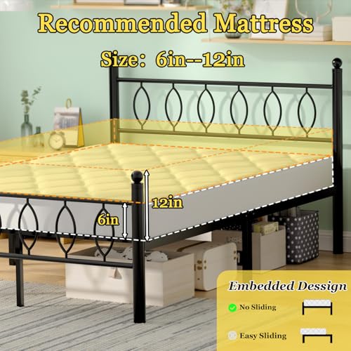 Full Size Metal Platform Bed Frame with Headboard, Under Bed Storage, No Box Spring Needed - Black - Variation of THIS listing