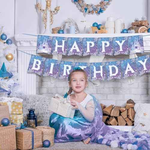 Frozen Birthday Party Banner Frozen Party Decorations Winter Snowflake Happy Birthday Banners for Winter Wonderland Christmas Party Supplies Favors