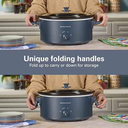 Hamilton Beach 6 Qt Slow Cooker with Space-Saving Folding Handles - Blue