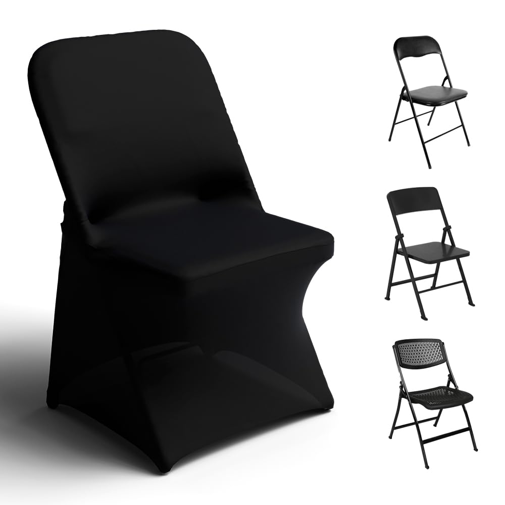 Trlyc Spandex Folding Chair Covers 100 Pcs Universal Fitted Dining Chair Cover Stretchy Slipcovers for Wedding Party Banquet Flat-Front Chairs Covers (White)