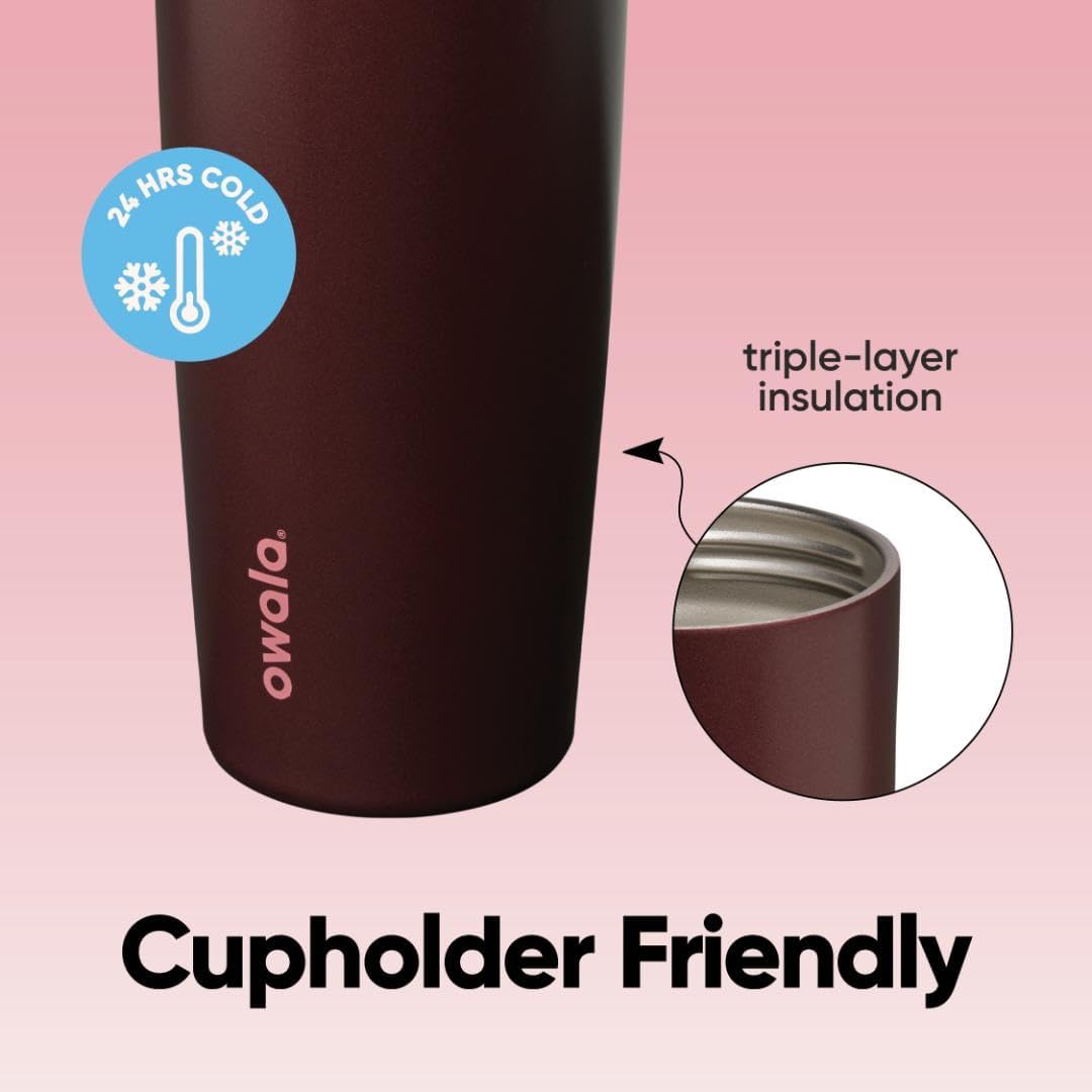 Owala FreeSip Sway Insulated Stainless Steel Water Bottle - 30oz, Two-Way Spout & Built-In Straw, Black Cherry