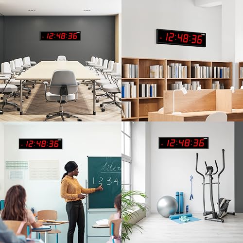 Oversized Digital Wall Clock 24 Inch Red LED Display - Large Modern Timepiece with Remote