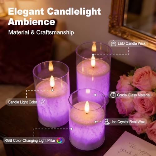 LEDHOLYT RGB Glass Flameless Candles - Rechargeable Flickering & Color Changing