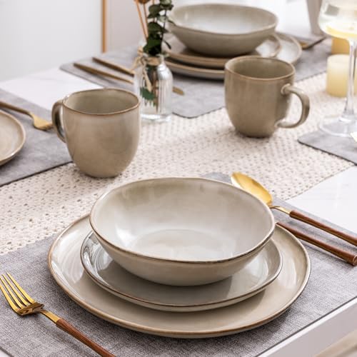 AmorArc Ceramic Dinnerware Set for 4 - 12Pcs Cappuccino Service with Plates & Bowls