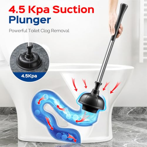 HAMITOR Silver S-Shape 2-in-1 Toilet Brush & Plunger Set with Hidden Holder, Rust-Proof Stainless Steel