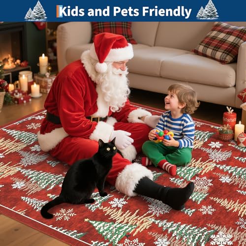 GarveeHome Red 2.5ft x 8ft Christmas Rug - Non-Slip Washable Holiday Runner