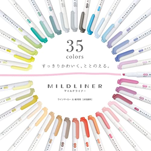 Zebra Mildliner 35-Color Highlighter Set with Gift Box - Light, Eye-Friendly Ink