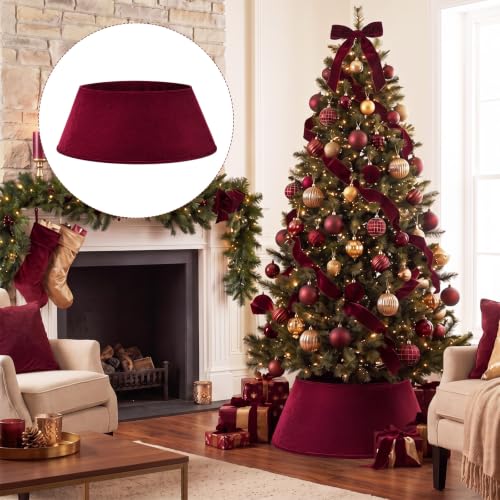 Skylety Burgundy Red Velvet Christmas Tree Collar 24 Inch Tree Base Cover