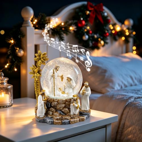 120mm Nativity Scene Musical Snow Globe – With Puppies, Little Glee, Jesus M-2