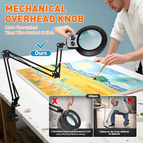12X Magnifying Glass with Light & Extra-Long 35 Inch Clamp Stand - Adjustable LED Lamp