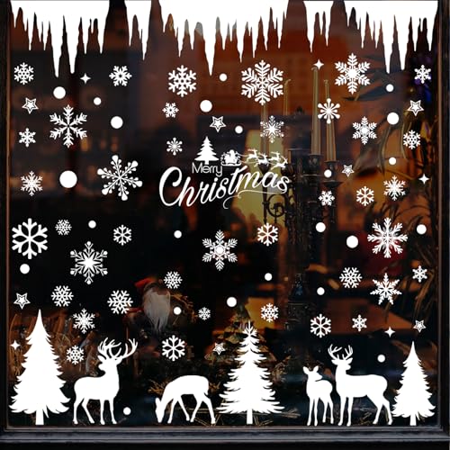 9 Sheet Christmas Window Clings, Xmas Double-Sided Snowy Winter Window Stickers, Holiday Snowflake Forest Decals for Party Home Window Decorations