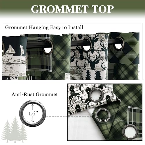 Dark Green Christmas Curtains for Living Room & Bedroom, 52W x 84L, 2 Panels
