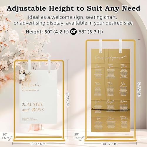 Furosa Gold Wedding Sign Holder with Adjustable Height & Leather Straps - Heavy Duty Easel for Welcome Sign & Seating Chart