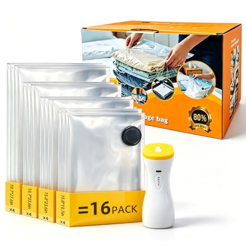 16 Pack Travel Vacuum Storage Bags with Pump - Compression Clothes Organizer - Combo Set