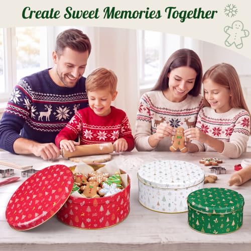 3 Pack Christmas Cookie Tins with Lids - Nesting Metal Storage Containers with Parchment Sheets