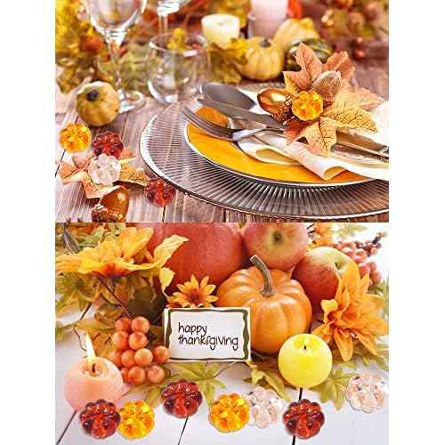 yueton 48PCS Acrylic Fall Decorations Acrylic Pumpkin Ornaments Plastic Pumpkin Beads Without Holes for Thanksgiving Halloween Fall-Themed Party Harvest Festival Autumn Table Scatter Fall Vase Filler