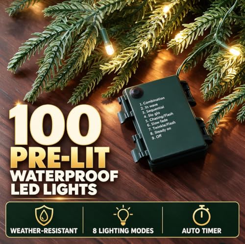 JOJOLEE 6ft Pre-Lit Norfolk Pine Garland with Timer - Real Touch Green Norfolk Garland, 1 Pack