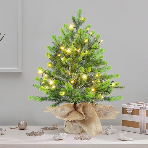 Lulu Home 2ft Pre-lit Mini Christmas Tree - 24 Inch, 50 LED, Battery Operated