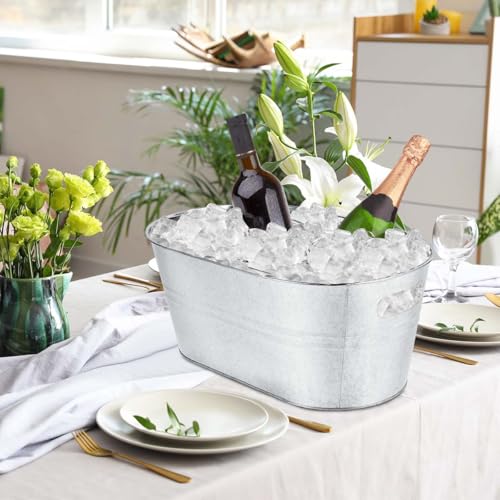 OBTANIM 4 Pack Galvanized Ice Buckets - 4 Gallon Metal Champagne Drink Coolers with Handles, Silver