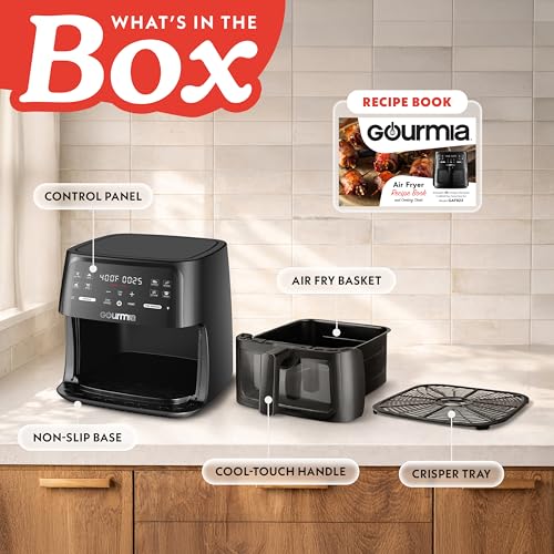 Gourmia 8 Qt Air Fryer with View Window & 8 Presets, Black - Family Size