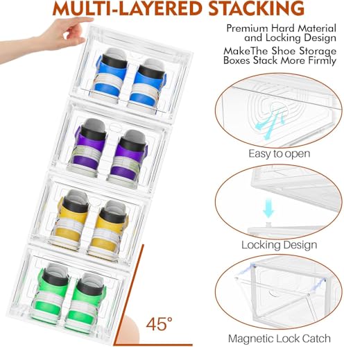 Caktraie 10 Pack White Stackable Shoe Organizer with Clear Front Door