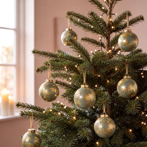 Civaner 6 Pcs Vintage Christmas Glass Ornaments Set – 4in & 3.14in Antique Gold Copper
