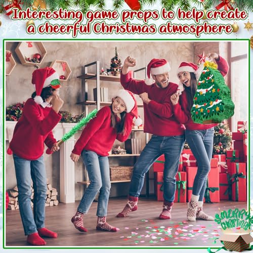 Christmas Tree Piñata Decorations 16in Kit with Stick, Confetti & Blindfold – Red & Green