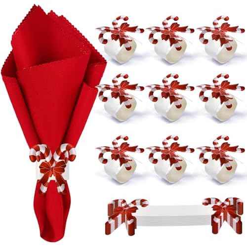 Gift Boutique - 100 Pieces Christmas Paper Napkin Rings Xmas Red & White Candy Cane Napkin Ring Holders Napkins Band for Winter Home, Kitchen, Dinner, Wedding, Party Supplies Tableware Decorations