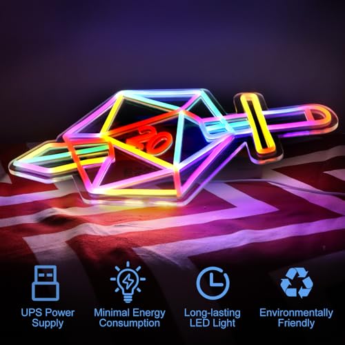 Dimmable Dice Neon Sign for Gaming Room Decor - USB Powered, 16.5x10.6 inches