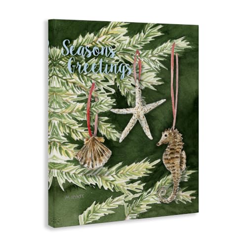 Nautical Christmas Tree Wall Art - 30 x 40 Inch Coastal Holiday Canvas with Seashells, Festive Nautical Decor, Includes Variation: 40"L x 30"W