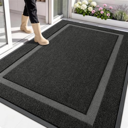 All-Season Heavy-Duty Rubber Front Door Mat 71x47 Black Classic Border