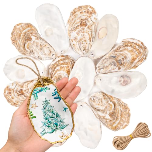Havifira 30 Pcs Flat Oyster Shells with Holes 4"-5" Craft Ornaments with Jute Rope