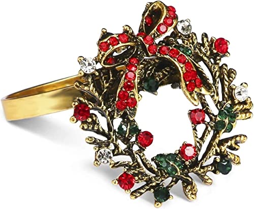 Legigo 6 Pack Christmas Wreath Napkin Rings Set - Elegant Metal Holiday Table Decor