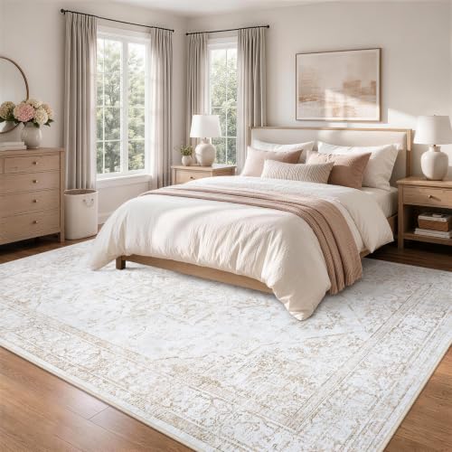 Area Rug 6x9 Living Room Washable Beige Non-Slip Rugs